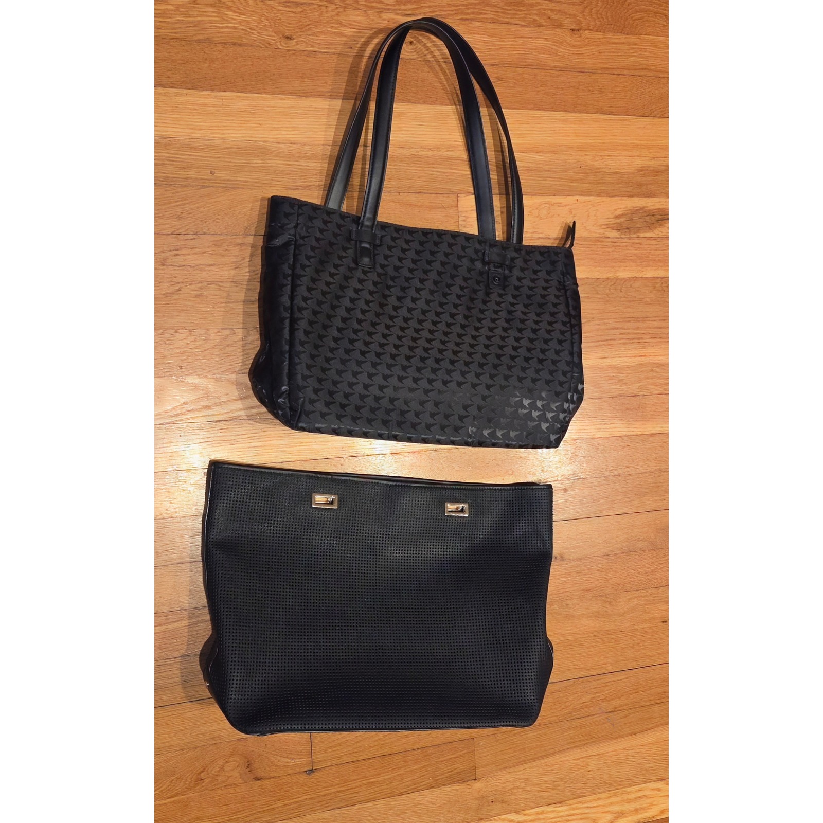 Lo & Sons Seville Black Perforated Saffiano Leather Tote Complete Shell + Inside — image 7 of 8